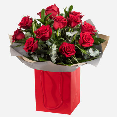 For My Sweetheart - 12 luxury red roses and fabulous foliage are all you need to make a grand romantic gesture to your sweetheart.