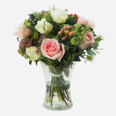Vintage Flowers - Soft shades make this elegant glass Vase of luxury flowers the perfect gift.