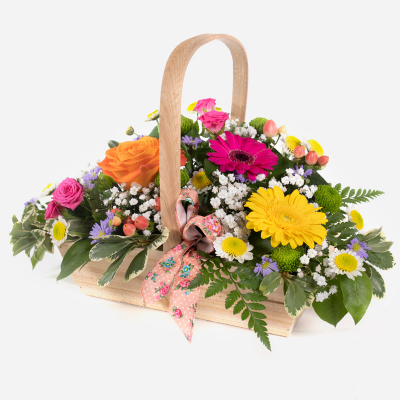 Sherbet Twist
 - This delightful collection of seasonal blooms is a beautiful way to send your affections. A pretty arrangement in a classic basket simply fizzing with joy and character. 